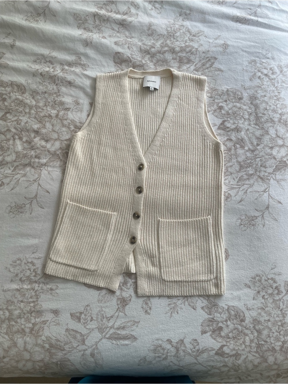 Reformation Ivory Ribbed V-Neck Knit Vest